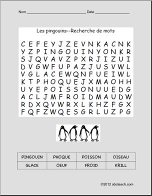 French: Recherche de mots: Pingouin