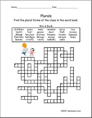 Crossword: Noun Plurals (elem/ESL)