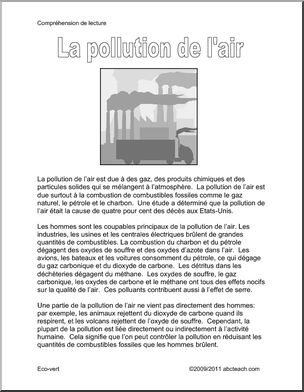 French:  ComprÃˆhension de lecture–La pollution de l’air