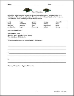 Ponds and Language Arts (elementary) Worksheets