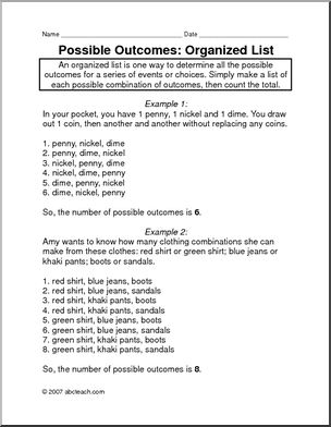 Rules and Practice: Possible Outcomes – List (upper elem/middle)