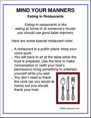 Poster: Manners – Eating in Restaurants