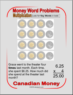 Canadian Money Multiplication Word Problem (elem) Math Poster