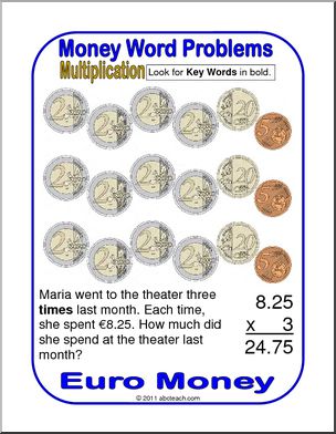 Multiplication with Euro Coins (color) (upper elem/middle) Euro Math Posters