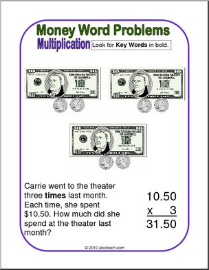 Math Multiplication Money Word Problems (primary, elem) Poster