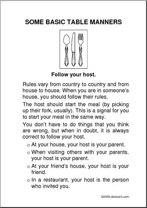 Behavior Poster: Table Manners – Follow Your Host