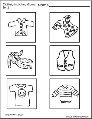 Matching: Clothing Pictures 2 (preschool/primary) – Abcteach