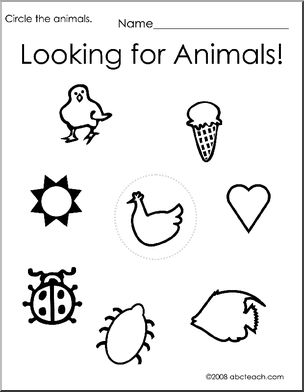 Worksheet: Circle the Animals 1 (preschool/primary) -b/w – Abcteach