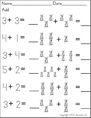 Set 11 rabbits (prek – 1) Addition with pictures