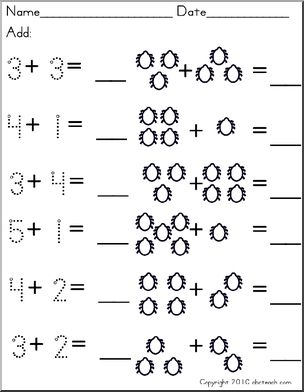 Set 4 bugs (prek-1) Addition with pictures
