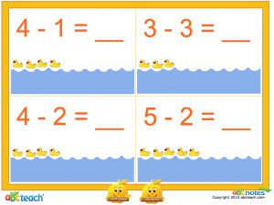Interactive: Notebook: Math: Subtraction w/interactive images: Set 5, ducks (prek-1)