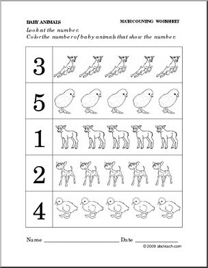 Worksheet: Baby Animals – Color the Number (preschool/primary ...