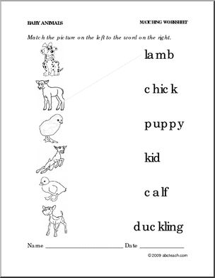 Worksheet: Baby Animals – Match Pictures to Words (preschool/primary ...