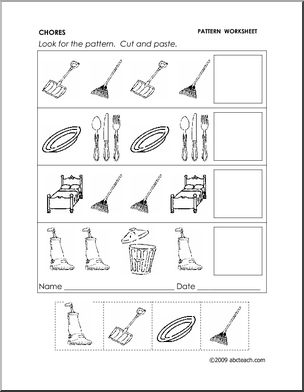 Worksheet: Chores – Follow the Pattern (preschool/primary)