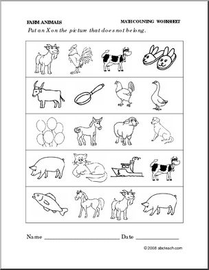 Worksheet: Farm Animals – Categories (preschool/primary)