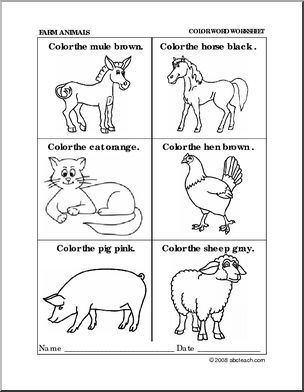 Worksheet: Farm Animals Coloring (preschool/primary) -b/w