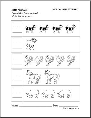 Worksheet: Farm Animals – Write the Number (preschool/primary)