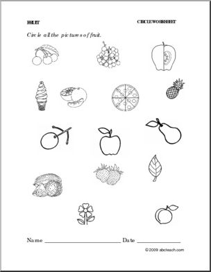 Worksheet: Fruit – Circle (preschool/primary) -b/w