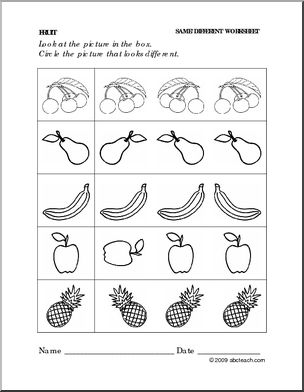 Worksheet: Fruit – Same and Different (preschool/primary)