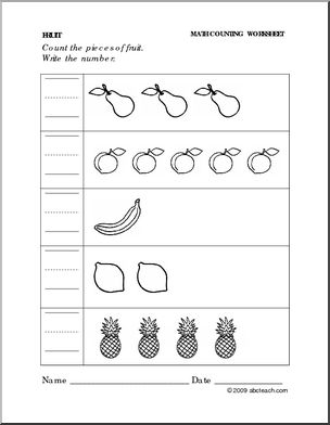 Worksheet: Fruit – Color the Number (preschool/primary) – Abcteach