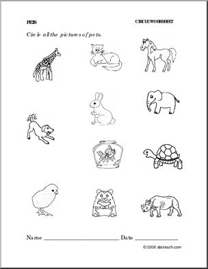 Worksheet: Pets – circle (preschool/primary) -b/w – Abcteach