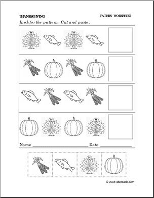 Worksheet: Thanksgiving – Follow the Pattern (preschool/primary) – Abcteach