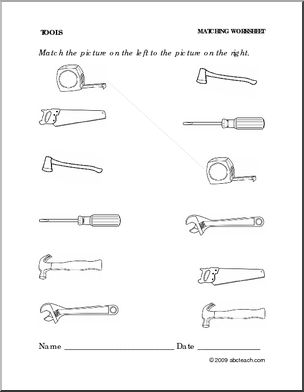 Worksheet: Tools – Match Pictures (preschool/primary)