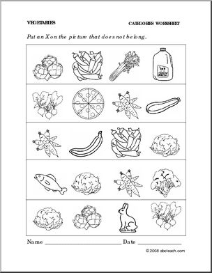 worksheet vegetables categories preschool primary abcteach