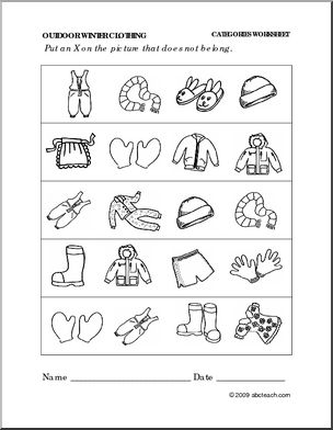 Worksheet: Winter Clothing – Categories (preschool/primary)