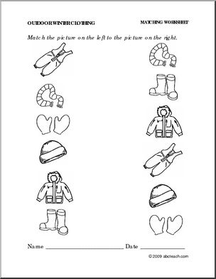 Worksheet: Winter Clothing – Match Pictures (preschool/primary)