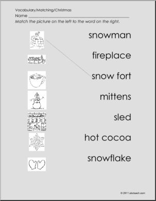 Winter Pictures to Words (preschool) Matching