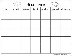 French: Calendar: Calendrier modÃ‹le-dÃˆcembre