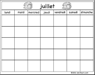 French: Calendar: Calendrier modÃ‹le-juillet
