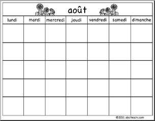French: Calendar: Calendrier modÃ‹le-aoËšt