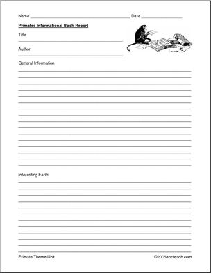 Book Report Form: Primates