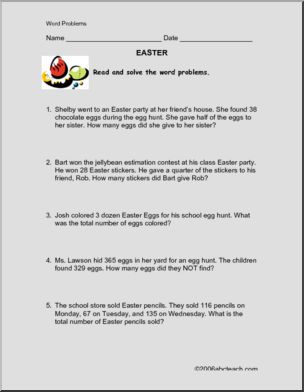 Word Problems – Easter theme (elem)