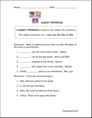 Subject Pronouns (elem) Rules and Practice