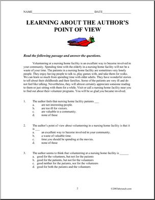 Point of View (upper elementary/middle)’ Worksheet