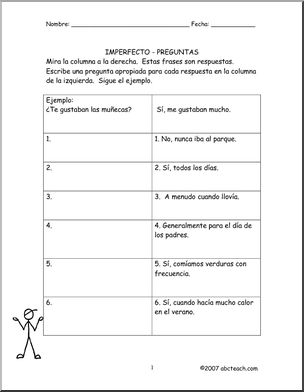 Spanish: PrÂ·ctica de imperfecto – Escribiendo preguntas (secundaria ...