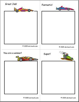 Notecards: Race Car theme (color)
