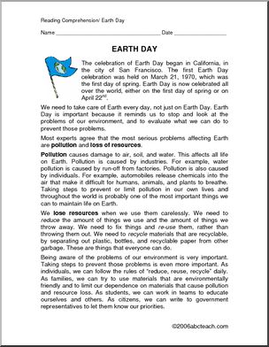 Comprehension: Earth Day (upper elem/ middle)