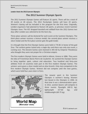 Comprehension: London Hosts the 2012 Summer Olympic Games (elem)