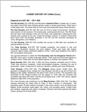 Comprehension: History of China (upper elem/middle)