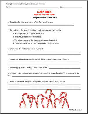 Candy Canes (elementary) Reading Comprehension