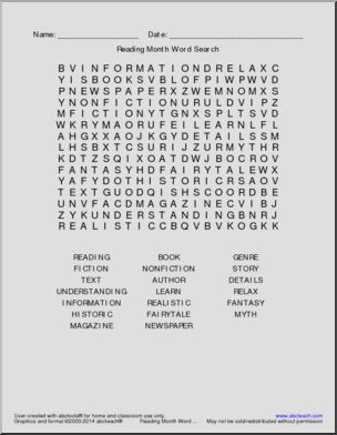 Word Search: Reading Month