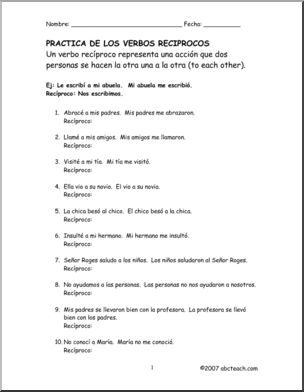 Spanish: Verbos RecÃŒprocos – PrÂ·ctica (secundaria) – Abcteach