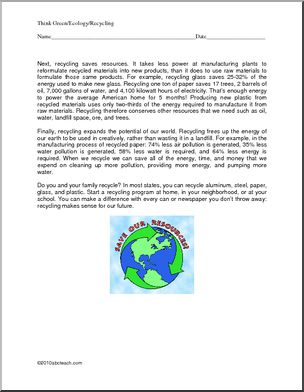 Comprehension: Recycling; How it Changes Our World (upper elem/middle)