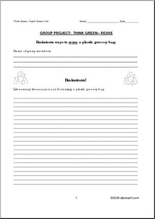 Worksheet: Think Green Group Project – Reuseable Bags