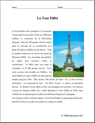 French: ComprÃˆhension de lectureÃ³la Tour Eiffel