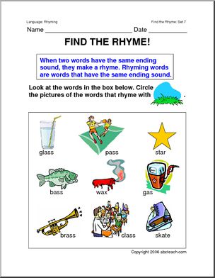 Worksheets: Rhyming Words 7 (primary)